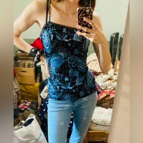 90s/Y2K Blue and Black Paisely Cami Top - Picture 3 of 3